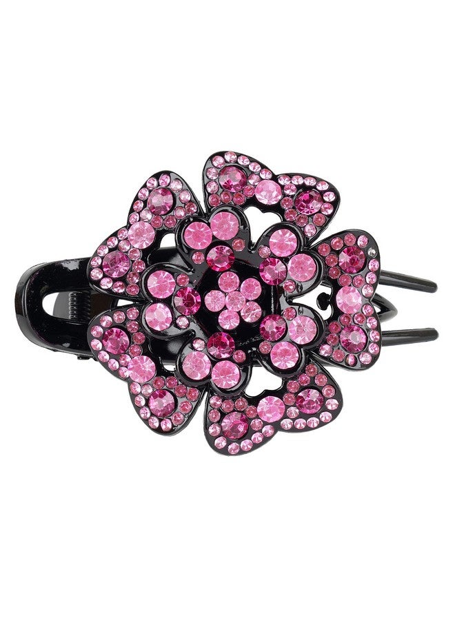 ZEMANIA Single Flower Rhinestones Hair Clip For Women and Girls | Crystal Fancy Hair Back Clip | Elegant Thick Long Hair Bun Clip (9.5 cm x 7.5 cm) - Image 1