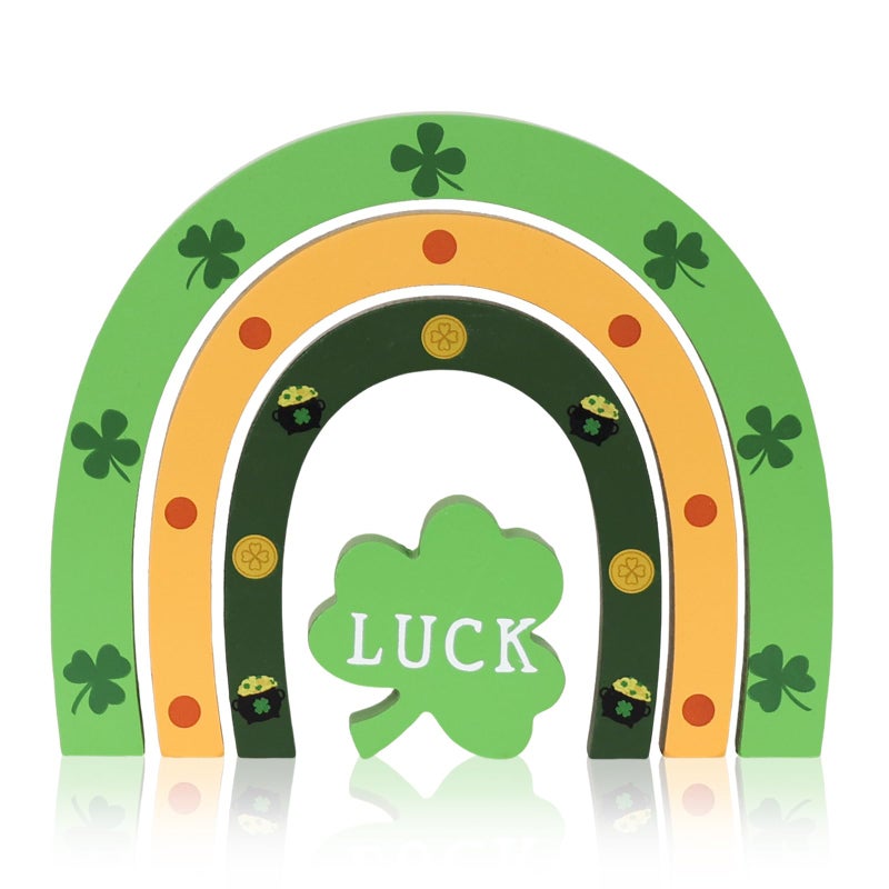 DECSPAS St Patricks Day Decorations, DECSPAS Shamrock St Patricks Day Decor for the Home, LUCK Sign Farmhouse Irish Block Indoor Table Decor (DPTD-5130) - Image 1