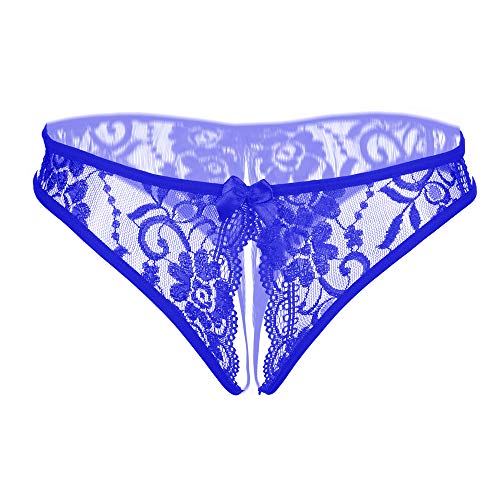 SLITHICE Women Sexy Floral Lace Briefs with Cute Bow Center (US, Alpha, Large, Regular, Regular, Blue) - Image 1