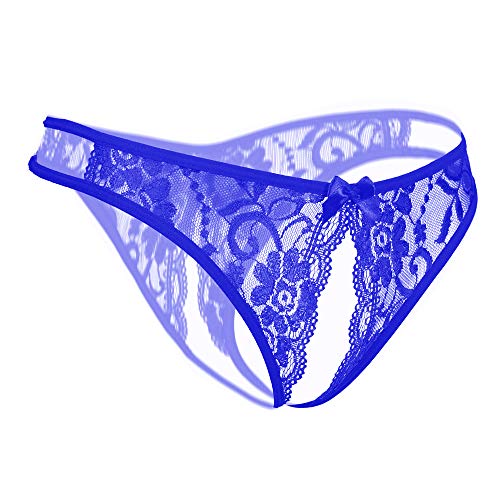 SLITHICE Women Sexy Floral Lace Briefs with Cute Bow Center (US, Alpha, Large, Regular, Regular, Blue) - Image 2