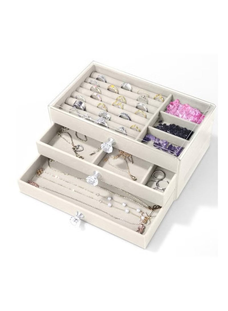 Shein Multi-Layer Jewelry Organizer with Clear Top - Stackable Drawers & Removable Dividers - Image 2