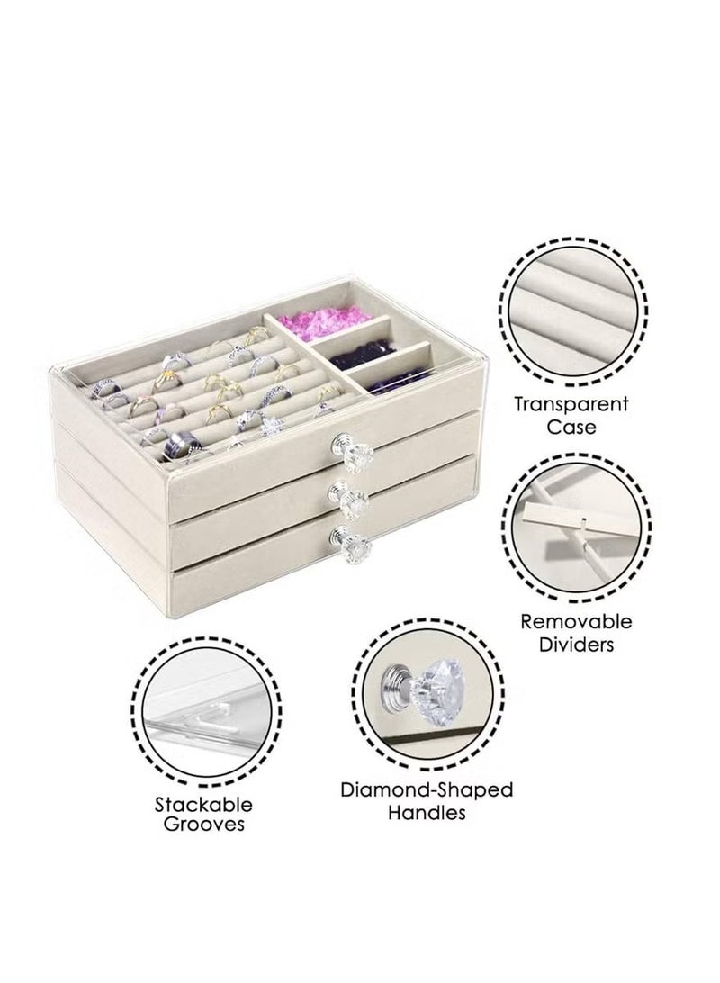 Shein Multi-Layer Jewelry Organizer with Clear Top - Stackable Drawers & Removable Dividers - Image 3