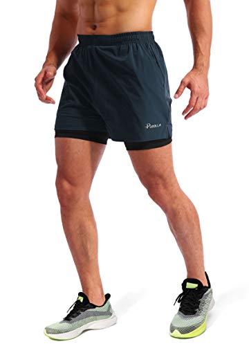 Pudolla Men’s 2 in 1 Running Shorts 5" Quick Dry Gym Athletic Workout Shorts for Men with Phone Pockets(Navy Blue X-Large) - Image 3