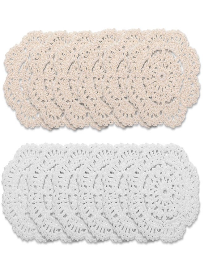 Qulkws 12Pcs 4 Inch Doilies Small Lace Crochet Doilies Flower Shape Round Placemats Cute Cloth Crochet Coasters for Cups Coasters - Image 1