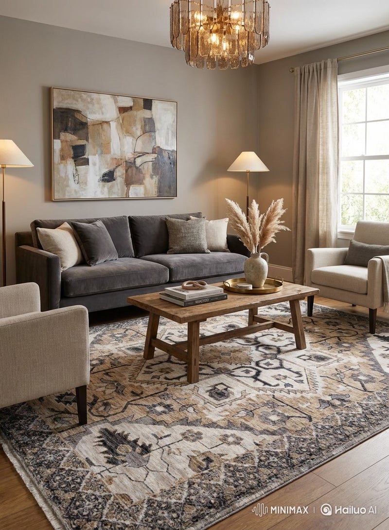 لوفت كريسنت، سجادة أريكة، سجادة غرفة معيشة حديثة، سجادات أرضية ناعمة، وسائد سجادة، سجادة أريكة غير قابلة للانزلاق، سجادة غرفة معيشة قابلة للغسل، مقاس 230 × 310 سم، بيج MULTI-531/RD9-W - Image 1