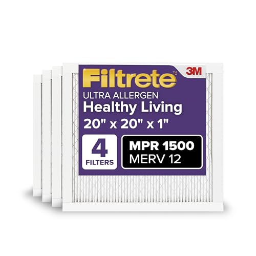 Filtrete 20x20x1 AC Furnace Air Filter, MERV 12, MPR 1500, CERTIFIED asthma & allergy friendly, 3 Month Pleated 1-Inch Electrostatic Air Cleaning Filter, 4-Pack (Actual Size 19.69x19.69x0.78 in) - Image 1