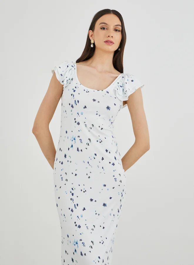 Take Two Take Two Floral Print Short Sleeve Knit Maxi Dress