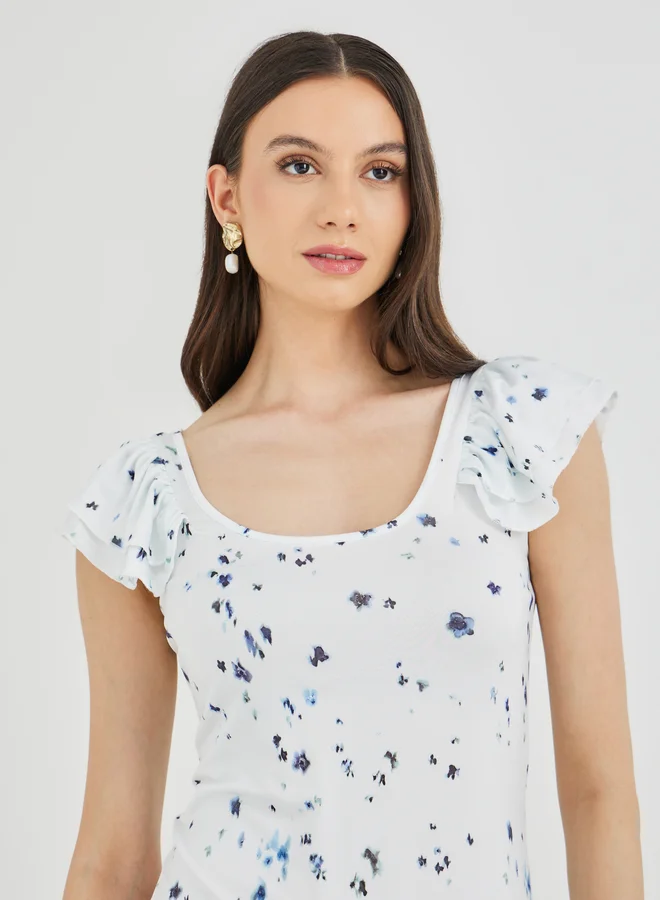 Take Two Take Two Floral Print Short Sleeve Knit Maxi Dress