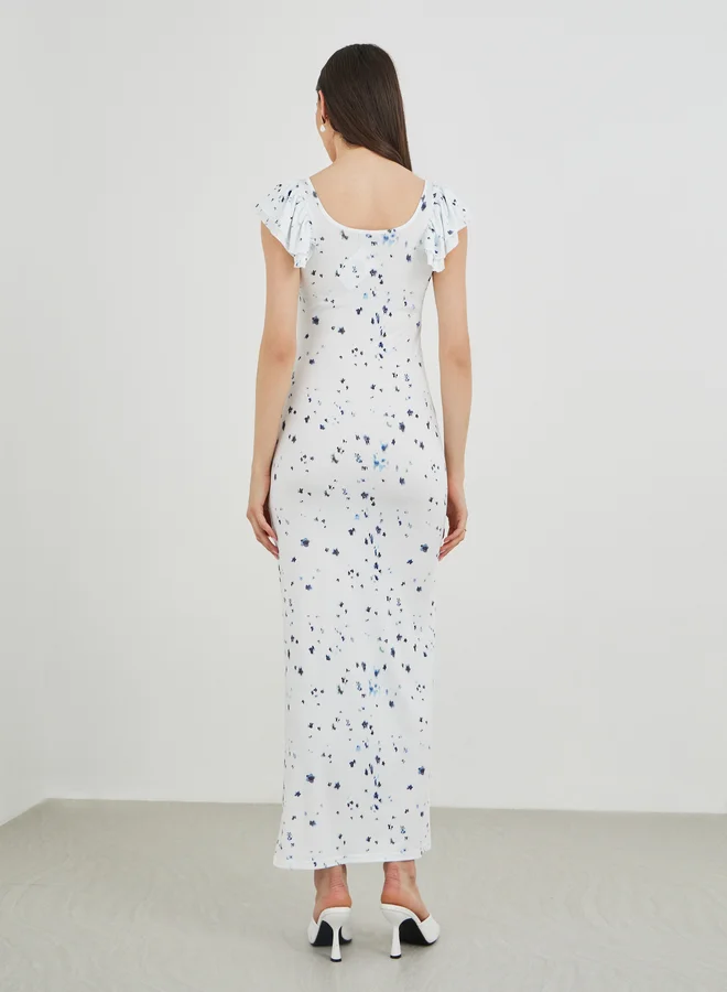 Take Two Take Two Floral Print Short Sleeve Knit Maxi Dress