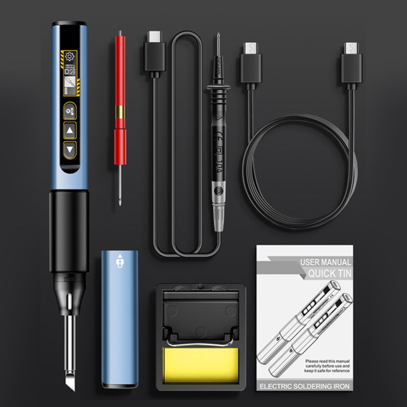 Cordless Soldering Iron Kit: Navy Blue, 7-Second Rapid Heating, Adjustable 100°C–450°C Temperature - Smart Auto Sleep, OLED Display, 2-In-1 Multimeter Function for Electronics Repair and Home Use - Image 1