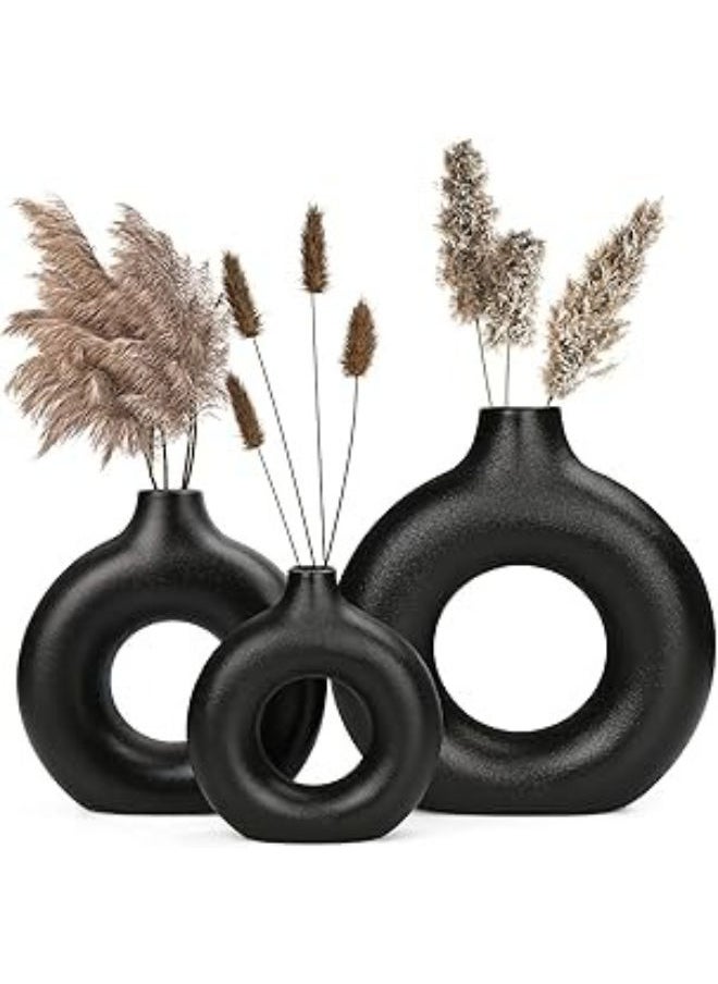 Generic Wiazzluk Vase For Pampas Grass, Vase Ceramic Black, Vase Set Black, Doughnut Vase Decorative Living Room Modern Ceramic Vase Decorative Height Vases Set (S+M+L) 