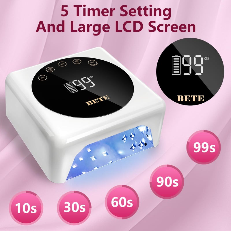BETE Cordless LED Nail Lamp, 78W Rechargeable UV Nail Light, Intelligent Infrared Sensor and LCD Display Curing Nail Lamp, Portable Nail Dryer Gel Polish Light with 5 Timer Setting White - Image 4