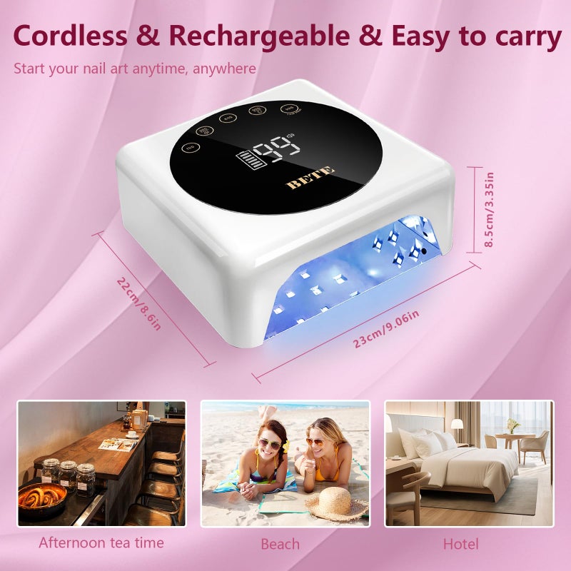 BETE Cordless LED Nail Lamp, 78W Rechargeable UV Nail Light, Intelligent Infrared Sensor and LCD Display Curing Nail Lamp, Portable Nail Dryer Gel Polish Light with 5 Timer Setting White - Image 5