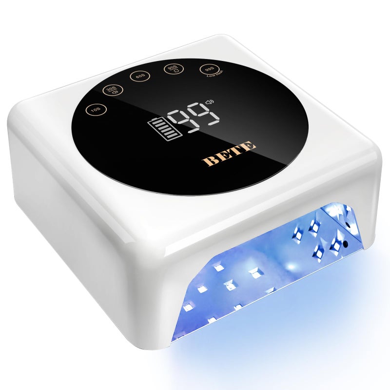 BETE Cordless LED Nail Lamp, 78W Rechargeable UV Nail Light, Intelligent Infrared Sensor and LCD Display Curing Nail Lamp, Portable Nail Dryer Gel Polish Light with 5 Timer Setting White - Image 1