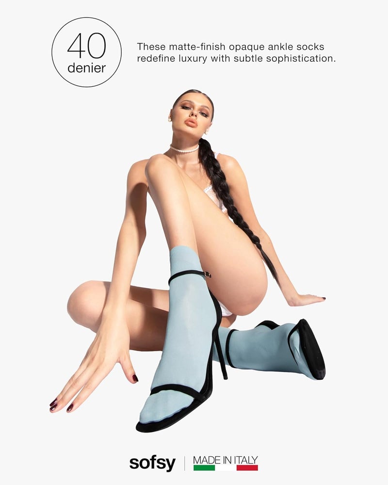 sofsy Italian High-Fashioned Ankle Socks - 40 Den Semi Sheer Nylon Stockings for Women | Durable, Soft, Low-Cut Design - Image 5
