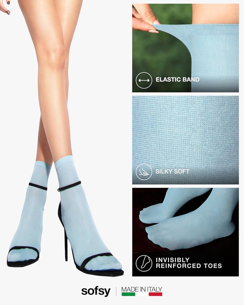 sofsy Italian High-Fashioned Ankle Socks - 40 Den Semi Sheer Nylon Stockings for Women | Durable, Soft, Low-Cut Design - Image 4