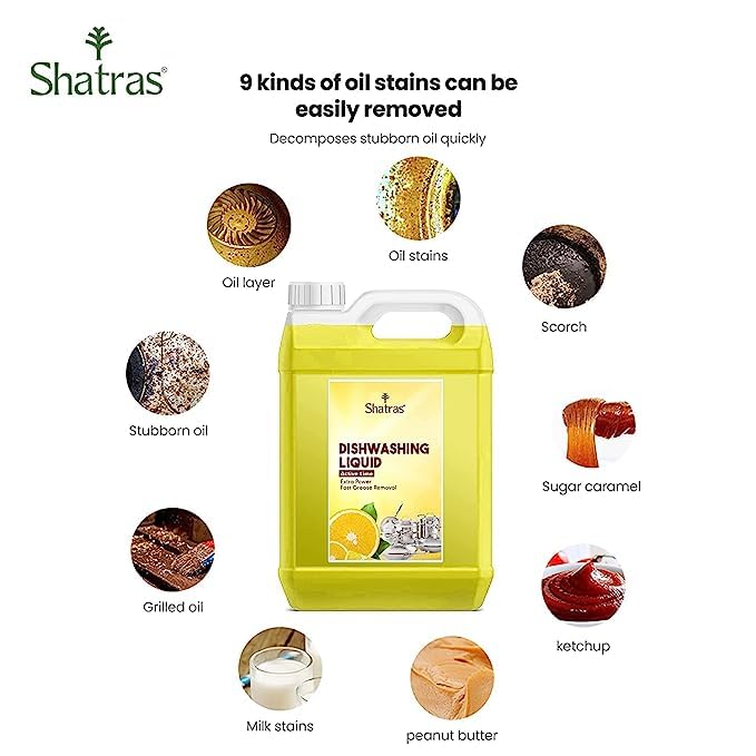 Shatras شطرس جل غسيل الصحون بالليمون الأصفر والملح النشط، منعش، مضاد للبكتيريا، لا يترك بقايا، منظف سريع لجميع أنواع الأدوات، سائل غسالة الصحون، علبة إعادة تعبئة (5L) - Image 2