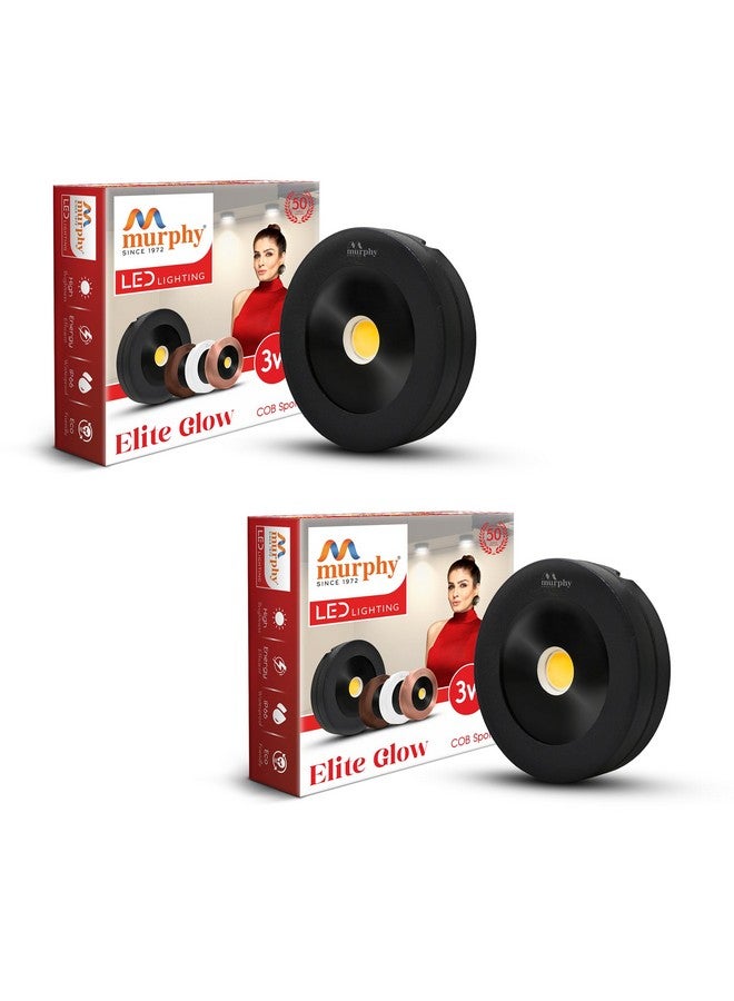 Murphy Aluminium 3W Elite Glow Noir Waterproof Round Led Surface Cabinet Down Light (Pack Of 2, Warm White) - Image 1