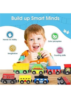MIXDE 13 PCS Magnetic Wooden Train Sets With Storage Box- Wooden Train Set for Toddlers for Toddlers Kids Boys and Girls, Compatible with Train Set Tracks  - Image 2
