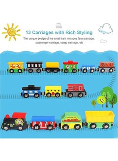 MIXDE 13 PCS Magnetic Wooden Train Sets With Storage Box- Wooden Train Set for Toddlers for Toddlers Kids Boys and Girls, Compatible with Train Set Tracks  - Image 4