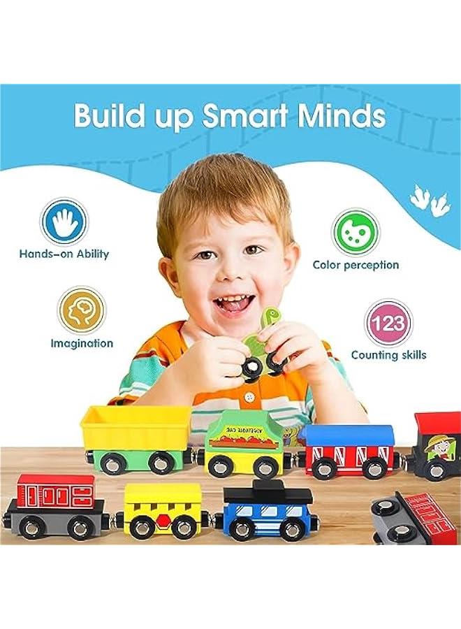 MIXDE 13 PCS Magnetic Wooden Train Sets With Storage Box- Wooden Train Set for Toddlers for Toddlers Kids Boys and Girls, Compatible with Train Set Tracks - Image 3
