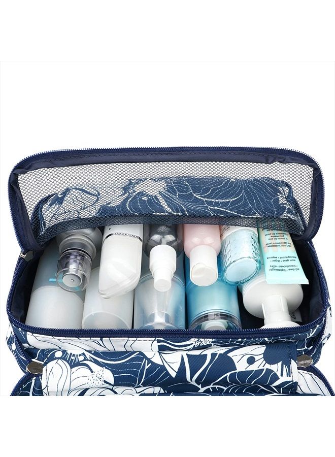 Narwey Hanging Travel Toiletry Bag Cosmetic Make up Organizer for Women Waterproof (Blue Lotus)  - Image 2