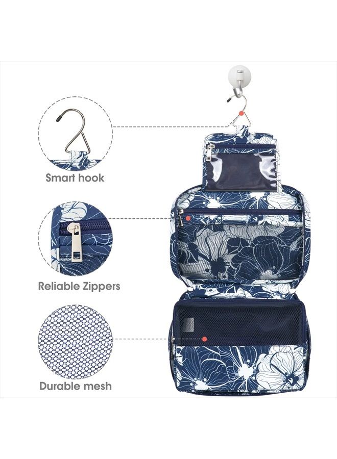 Narwey Hanging Travel Toiletry Bag Cosmetic Make up Organizer for Women Waterproof (Blue Lotus)  - Image 4