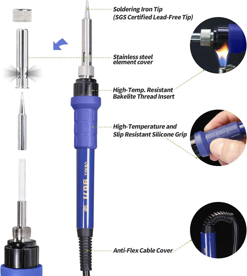 YIHUA 907I Blue Grip Replacement Soldering Iron Handpiece for Yihua 862BD+, 853D 2A USB, 853D 3A USB, and 853D 5A II Models - Image 4