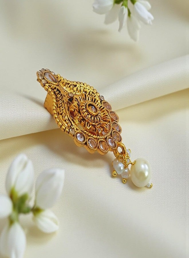 ACCESSHER Women's & Girls Antique Gold-Plated Floral & Pearl Drop Multipurpose Clothing Sewing Brooch & Pin for Dupatta, Chunri Scrafs, Hijab & Saree Pin For Wedding - Image 4