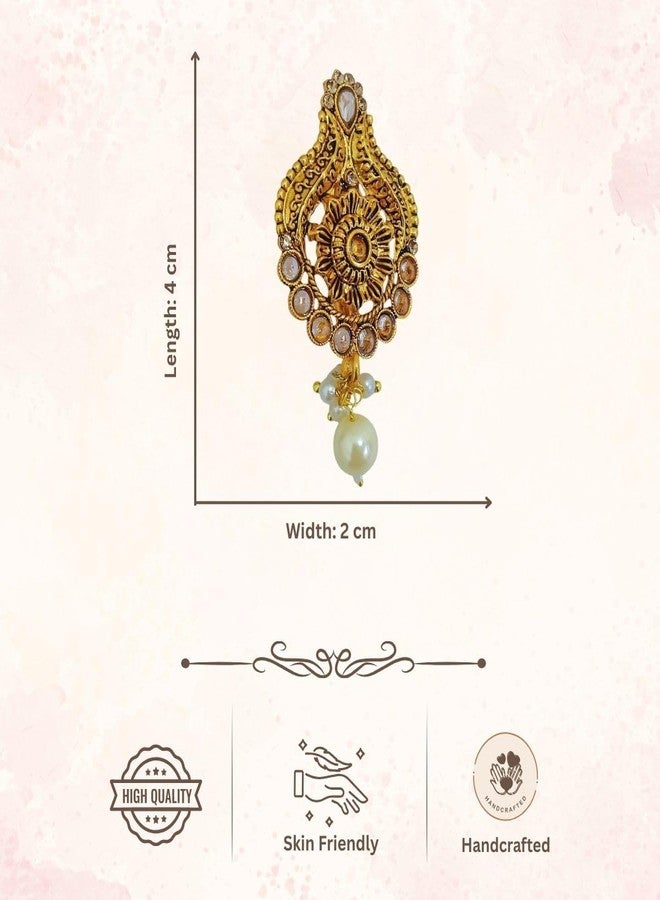 ACCESSHER Women's & Girls Antique Gold-Plated Floral & Pearl Drop Multipurpose Clothing Sewing Brooch & Pin for Dupatta, Chunri Scrafs, Hijab & Saree Pin For Wedding - Image 5