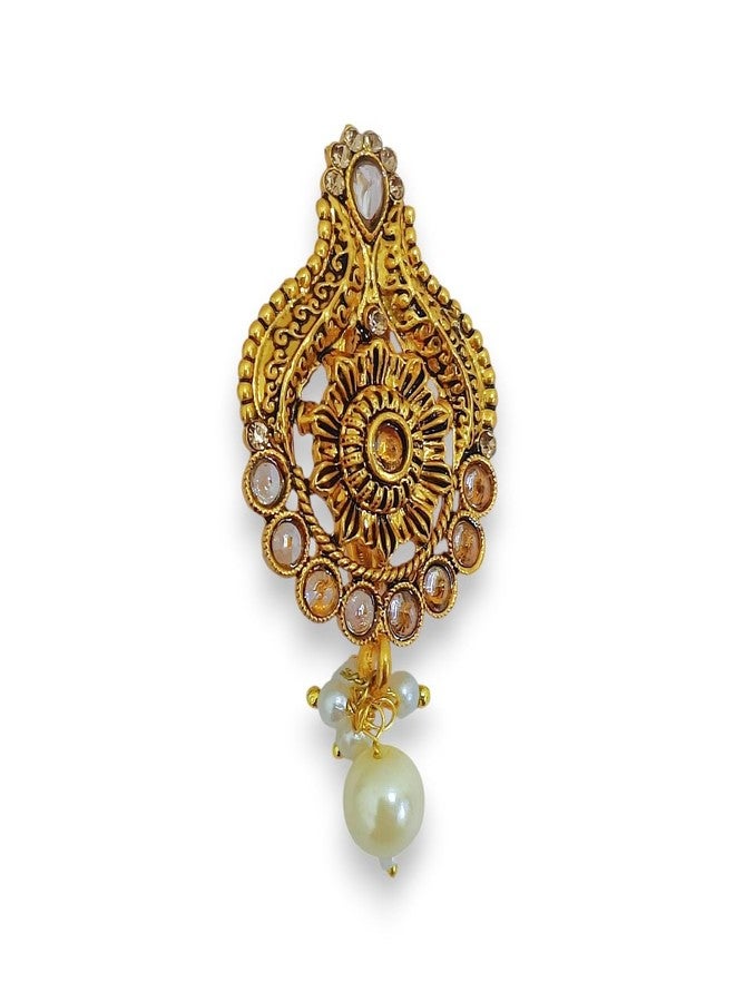 ACCESSHER Women's & Girls Antique Gold-Plated Floral & Pearl Drop Multipurpose Clothing Sewing Brooch & Pin for Dupatta, Chunri Scrafs, Hijab & Saree Pin For Wedding - Image 1