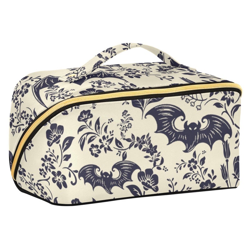 PJGINUIUA Large Capacity Cosmetic Bag Travel Makeup Bags Goth Bats Wide Open Portable Toiletry Bag Make up Organizer Pouch with Handle - Image 2