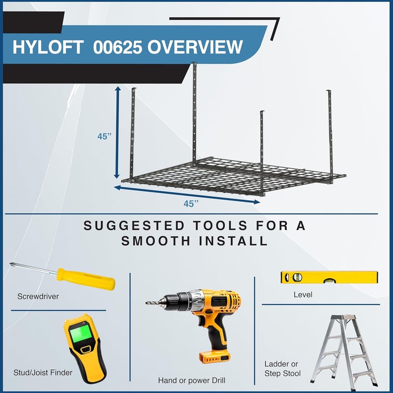 HyLoft 00625 45-Inch x 45-Inch Overhead Steel Garage Storage System & Rack,Hammertone - Image 5