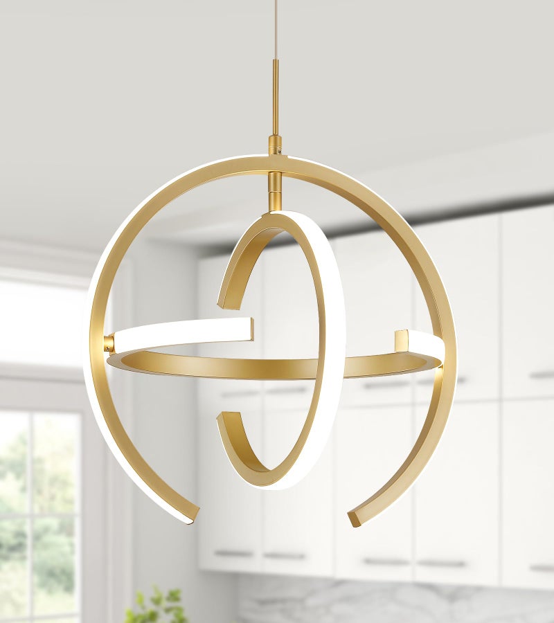 QS ثريا LED عصرية حديثة ذهبية كروية معلقة للإضاءة في المدخل، جزيرة المطبخ، غرفة الطعام، غرفة المعيشة - Image 1