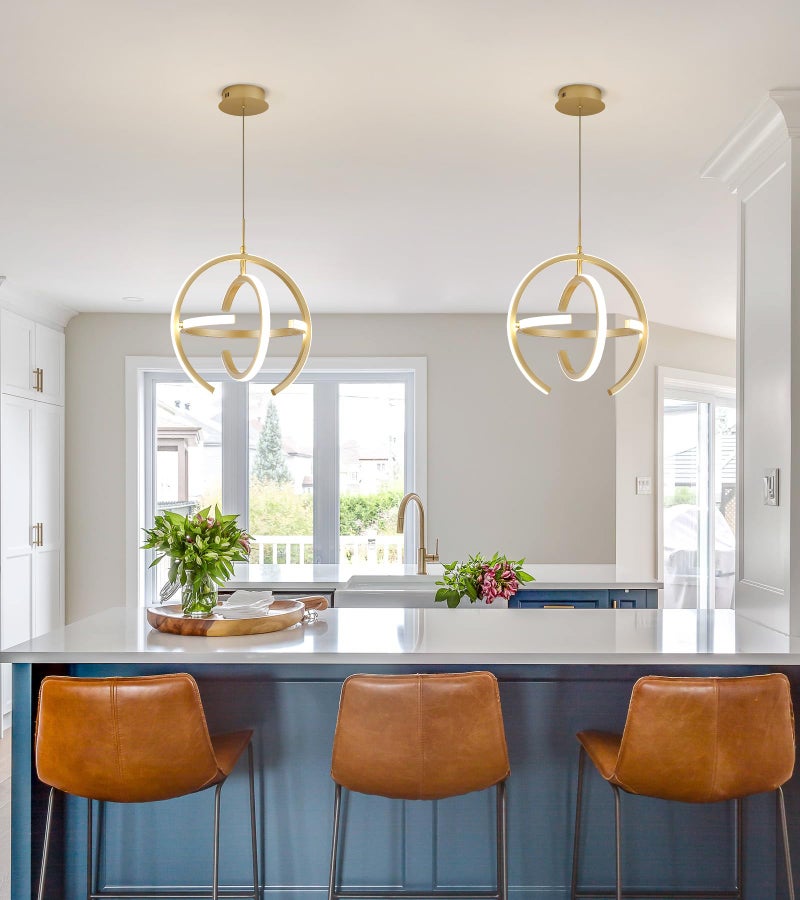 QS ثريا LED عصرية حديثة ذهبية كروية معلقة للإضاءة في المدخل، جزيرة المطبخ، غرفة الطعام، غرفة المعيشة - Image 3