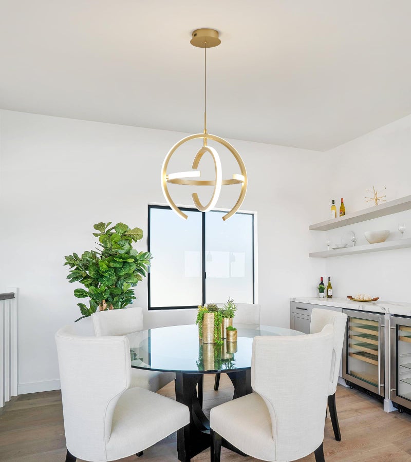 QS ثريا LED عصرية حديثة ذهبية كروية معلقة للإضاءة في المدخل، جزيرة المطبخ، غرفة الطعام، غرفة المعيشة - Image 4