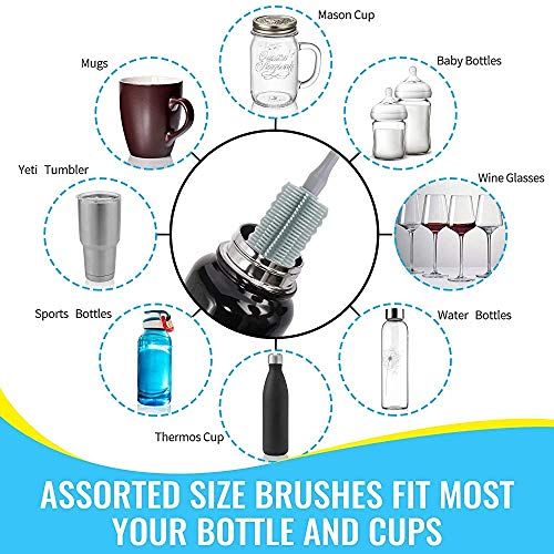 Mummamia Plastic Baby Essentials Long Handle Silicone Bottle Brushes With Straw Brush (Grey, Pack Of 3) - Image 2