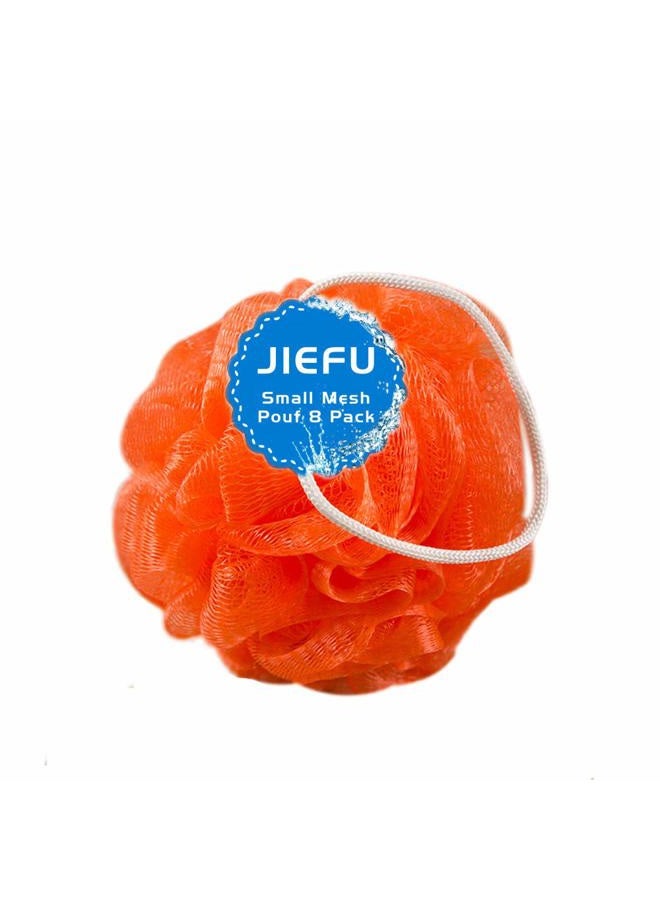 JIEFU Bath Sponges, Small Size Colorful Shower Sponges Exfoliating Mesh Pouf Bath Ball Body Scrubber for Kids Pack of 8 - Image 4