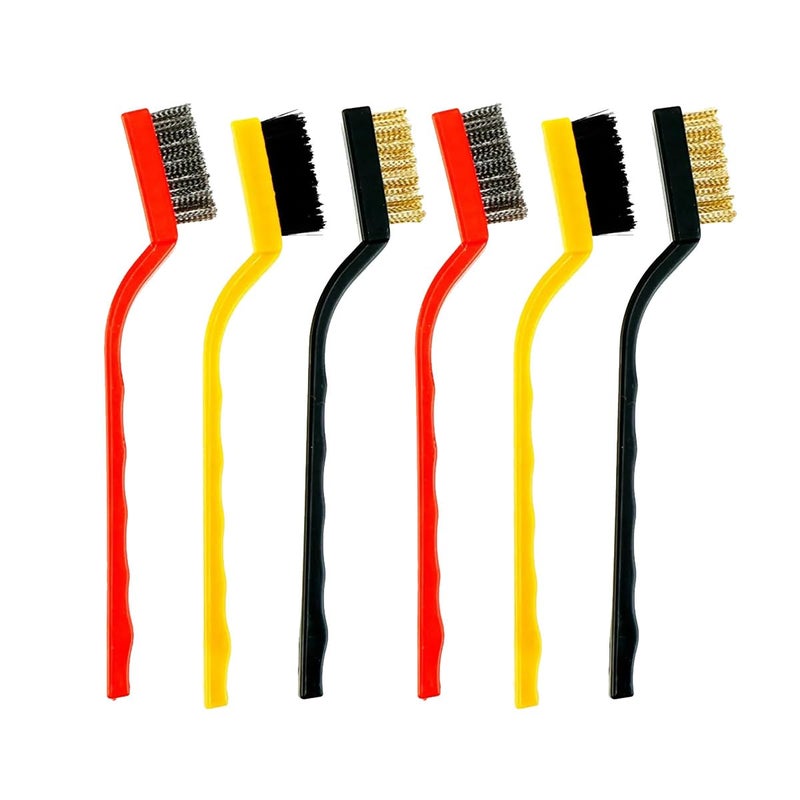 Wire Brush Set 6 Pcs Nylon Brass Stainless Steel Cleaning Brushes, Curved Handle Tool Kit for Rust Paint Stain Removal Metal Kitchen Workshop