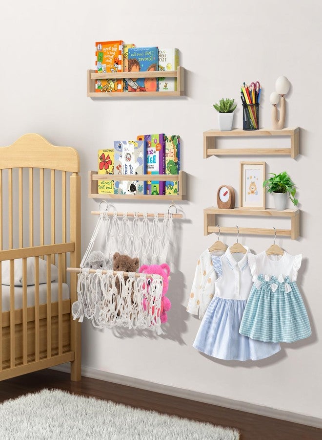 CUGBO Floating Shelves for Wall, 16.5Inch Wall Mounted Bookshelf Set of 4, Nursery Floating Shelf Organizer for Kids Room Bedroom Living Room Decor with Net and Photo Hanging Display - Image 3