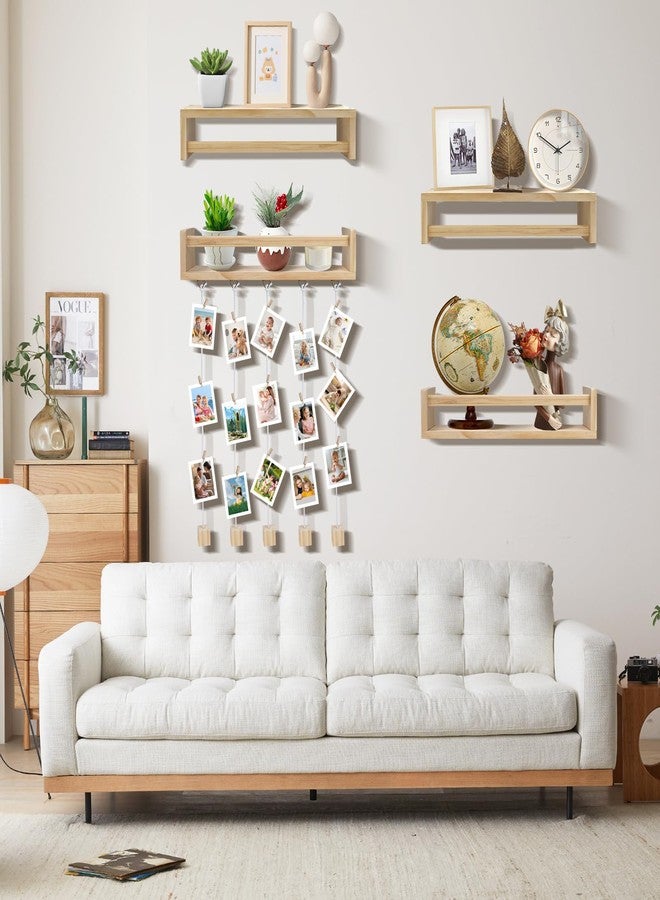 CUGBO Floating Shelves for Wall, 16.5Inch Wall Mounted Bookshelf Set of 4, Nursery Floating Shelf Organizer for Kids Room Bedroom Living Room Decor with Net and Photo Hanging Display - Image 4