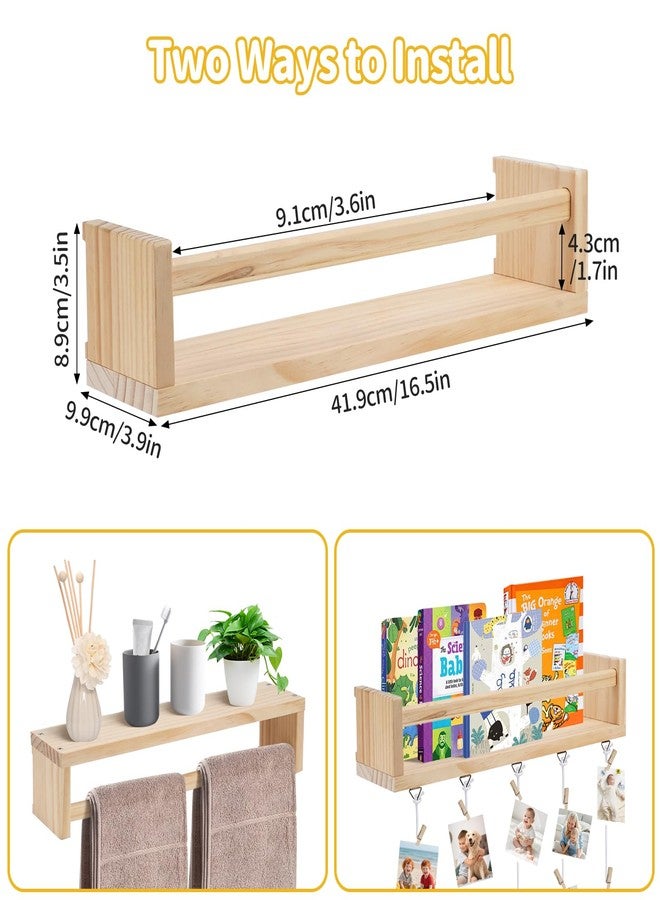 CUGBO Floating Shelves for Wall, 16.5Inch Wall Mounted Bookshelf Set of 4, Nursery Floating Shelf Organizer for Kids Room Bedroom Living Room Decor with Net and Photo Hanging Display - Image 2