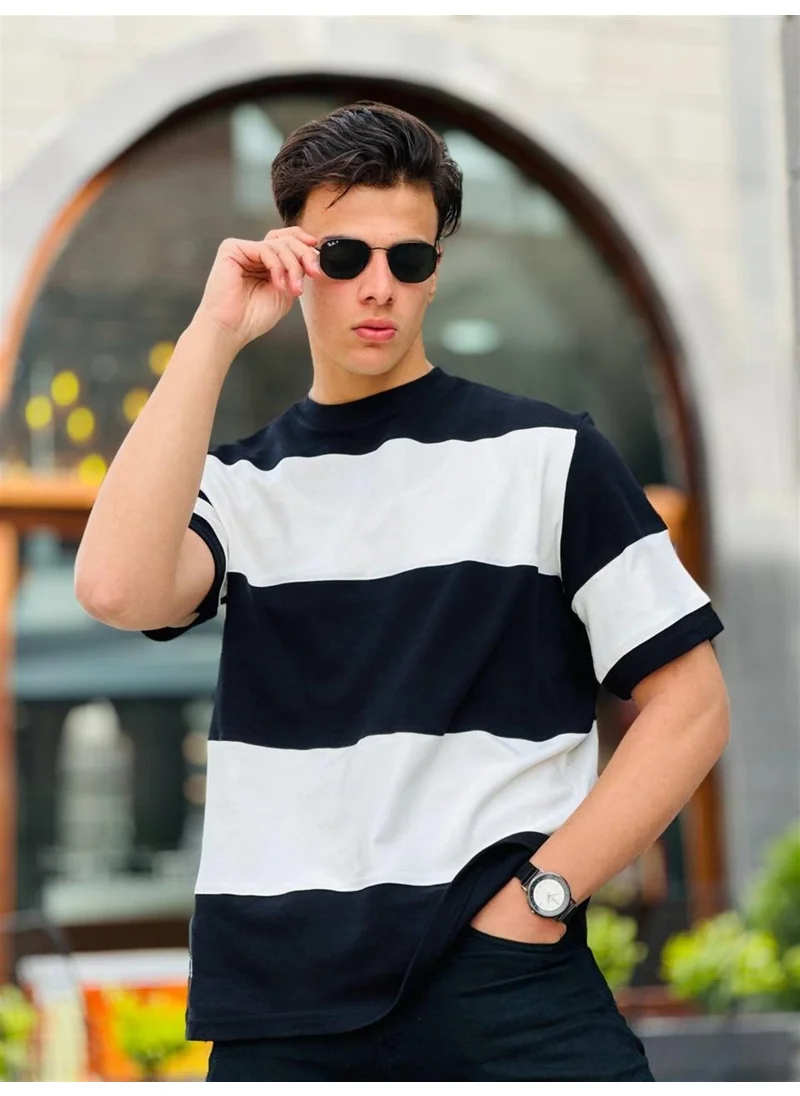 ميرون Two Color Short Sleeve T-Shirt Oversize-Black-White