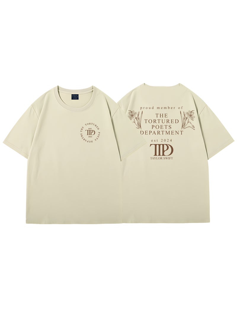 Generic - Taylor Swift Tshirt Tour Merchandise Eras Tour Short Sleeve round Neck Loose Fit Youthful Wool Blend Casual Abstract Pattern Tshirt TTPD 1 khaki - Image 1