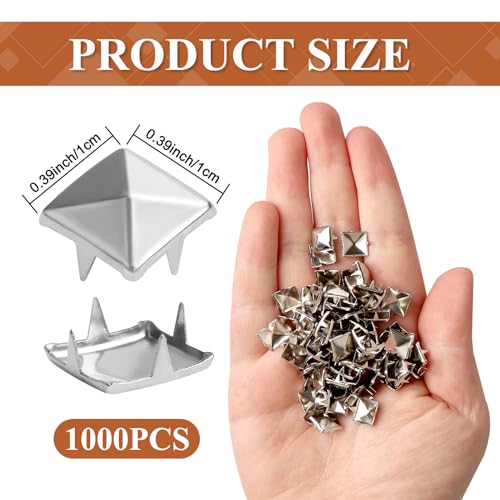 SBYURE 1000 Pieces 10mm Silver Studs for Clothing Four-jaw Square Spikes for Crafts Punk Metal Spike Studs for Leather Jacket Bag Dog Collar - Image 2