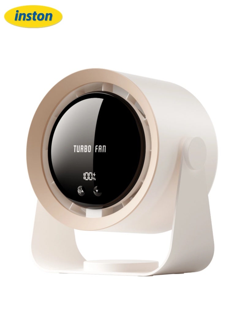 inston Desk Fan, USB Rechargeable Quiet Desktop Fan with 5400mAh Battery & LED Display, Adjustable Speed Control, 90° Tilt Head Hangable Table Fan for Office, Bedroom, Dorm, Kitchen ，Khaki - Image 1