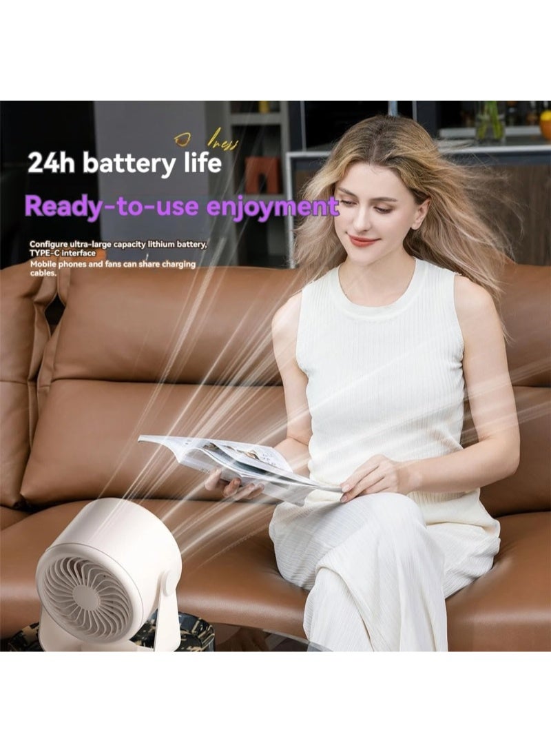 inston Desk Fan, USB Rechargeable Quiet Desktop Fan with 5400mAh Battery & LED Display, Adjustable Speed Control, 90° Tilt Head Hangable Table Fan for Office, Bedroom, Dorm, Kitchen ，Khaki - Image 3