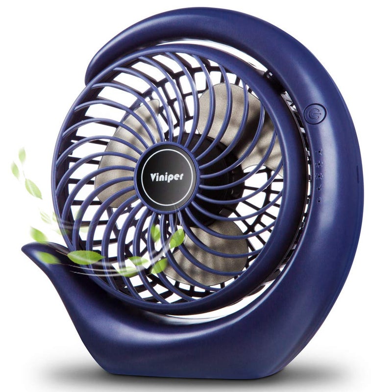 Viniper Portable Rechargeable Fan Small Desk Fan 3 Speeds about 824 Hours Longer Working 180 Rotation Portable Desktop Fan Small but Mighty Strong Wind Blue Light Black Blade 62 INCH