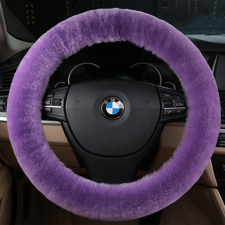 Generic New car wool steering wheel cover wool short plush cute wool car handle cover winter handle cover fur one Light purple 