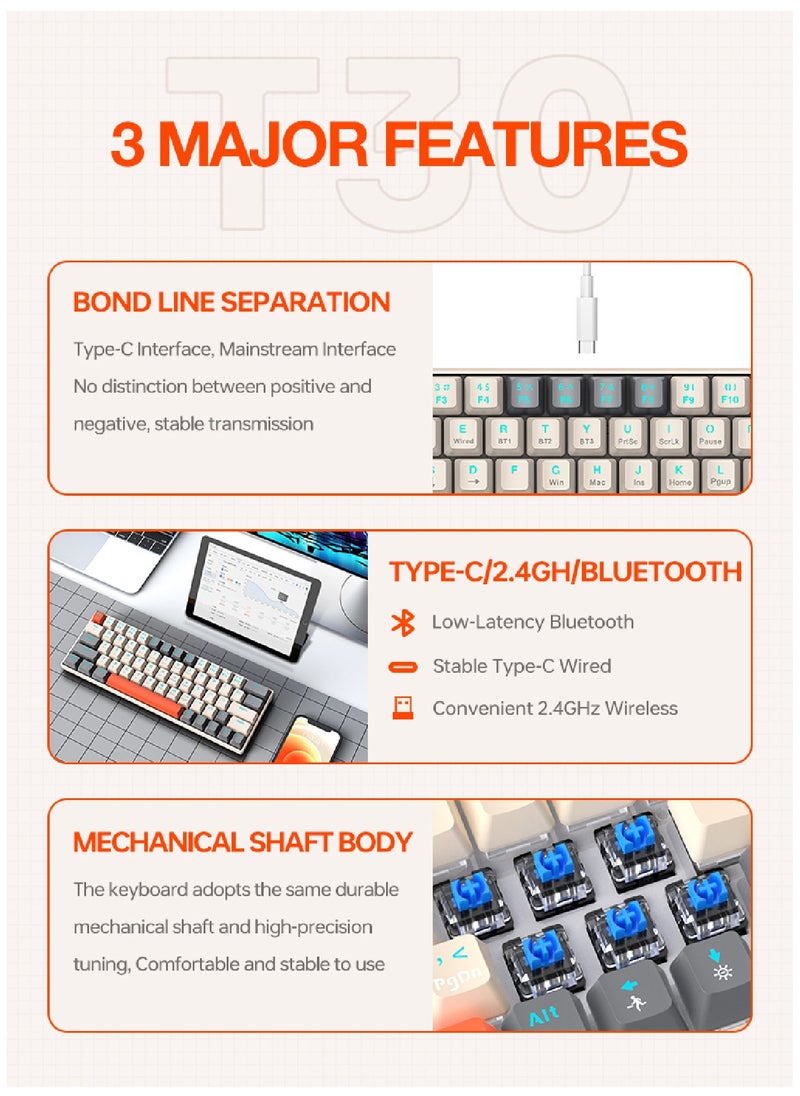 T-WOLF - 60% Wired Mechanical Gaming Keyboard RGB Backlit Ultra-Compact Mini Keyboard Waterproof Mini Compact 63 Keys Keyboard for PC Mac Gamer Typist Travel Easy to Carry on Business Trip - Image 1